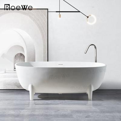 China Freestanding roewe matte artificial marble bathtub, resin cast composite stone solid outdoor tub, hotel bathroom freestanding hot tub for sale