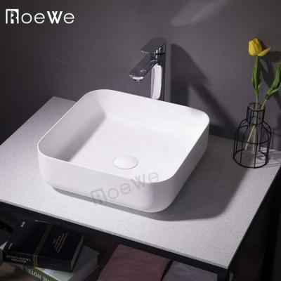 China Modern Solid Matte Outdoor Artificial Stone Black Cast Iron Bathroom Resin Wash Basin Square Stone Wash Basin for sale