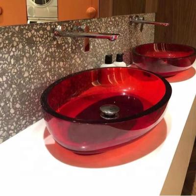 China Various Colors Modern Resin Bathroom Sinks , Transparent Wash Basin , Clear Countertop Basin for sale