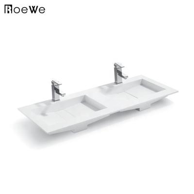 China Modern bathroom vanity double top cast stone wash sink, artificial wallhang stone sink, solid exterior hand wash countertop for sale