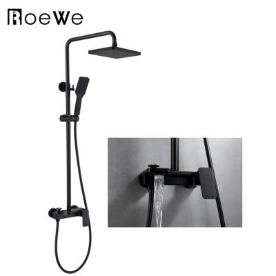 China Solid Brass Slide Bar Bathroom Shower Faucet Set With Hand Shower, Matt Black Overhead Rain Shower for sale