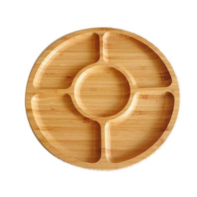 China Sustainable Bamboo Wooden Food Round Snack Salad Tray Barbecue NW Storage Dish for sale