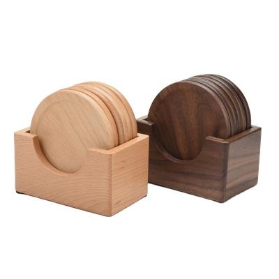 China Plain Design Stand Natural Bamboo Glass Walnut Wooden Cup Coaster Set Sustainable for sale