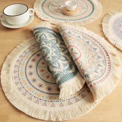 China Quality Table Decor Bohemian Macrame Fabric Sustainable Cotton Woven Round Place Mat for sale