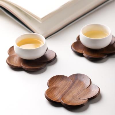 China NEW Viable Flower Petal Pad With Custom Logo Pot Holder Walnut Wood Tea Cup Coaster for sale