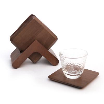 China 6 sustainable pieces set with glass rack walnut coaster for sale