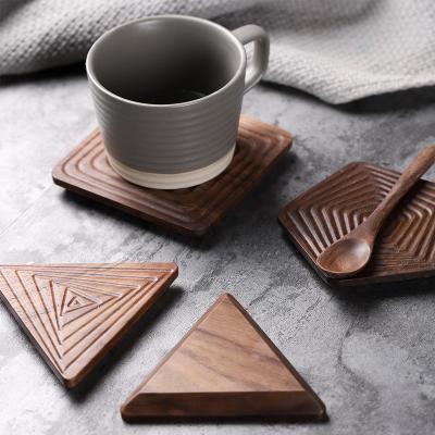 China Walnut Wooden Tea Cup Coffee Water Bottle Mat Sustainable Solid Glass Geometric Beer Coaster for sale