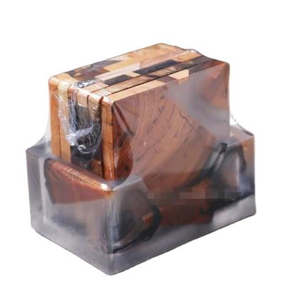 China NW Pine Wood Cedar Epoxy Resin Cup Sustainable HOT Heat Resistant Glass Coaster With Stand for sale