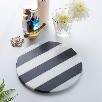 China NEW Home Bar Home Decoration Marble Stone Cosmetics Tray Lined Black White Marble for sale