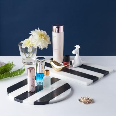 China NEW stripe marble stone black white marble cosmetics bar room sample decorative tray for sale