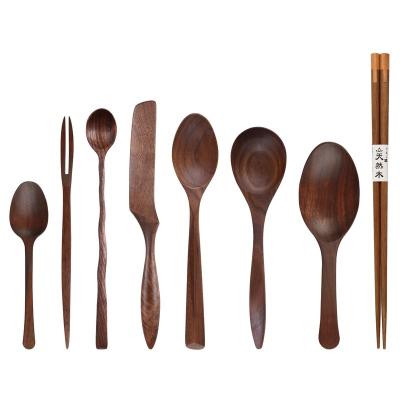 China Disposable Handmade Tableware Natural Black Walnut Dining Flatware Set for sale