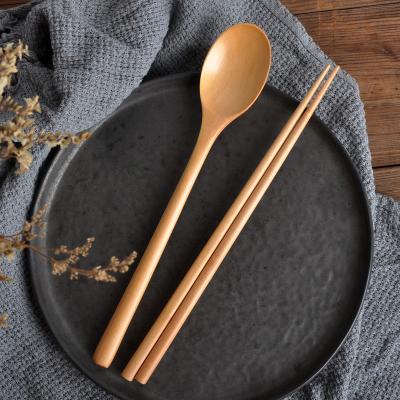 China Sustainable Portable Eco Natural Wooden Flatware Chopsticks Set Wooden Spoon for sale