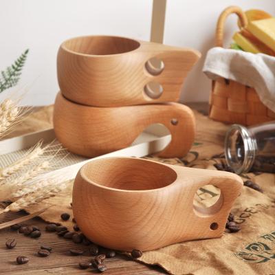 China Sustainable Nordic Vintage Heat Proof Beech Wood Coffee Mug Couples Kuksa Mug for sale