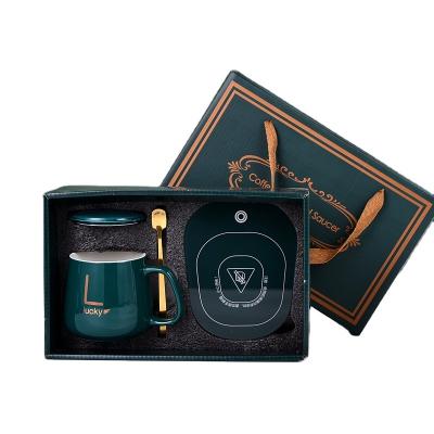 China NEW Sustainable Smart Warmer Gift Constant Temperature Ceramic Coffee Mug Set With Lid And Spoon for sale