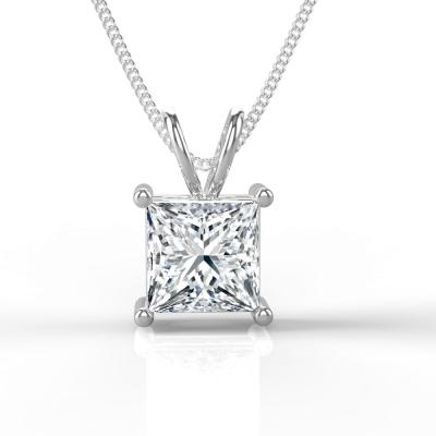 China TRENDY 2.2 Carat Princess Cut Diamond White Gold Necklace HPHT Plated Lab Developed For Women for sale