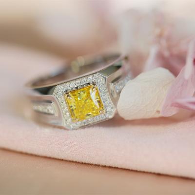 China Intense yellow CVD fancy diamond hpht lab developed white gold jewelry ring FASHIONABLE white gold for sale