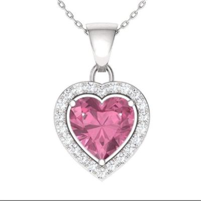 China HPHT 14K White Gold Romantic Lab Developed Fancy Heart Intense Pink Diamond Pendant Necklace for sale