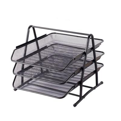 China 3 Layer Black Wire Mesh Black Metal Mesh Office Supply School Tray File Mesh Metal Wire Mesh Folder Desk Tray for sale