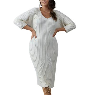 China Anti-Static Custom Plus Size Curvy Cashmere Knitted Solid Color High Street Jersey Dress For Women for sale