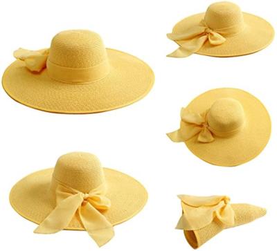 China Character Factory Sale Straw Sun Hat Women Big Brim Yellow Straw Hat for sale