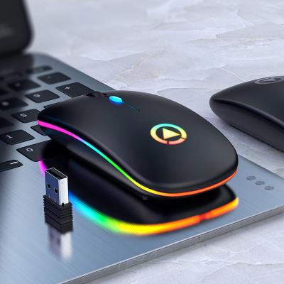 China New mini portable ultra-thin wireless silent mute mouse A2 rechargeable led colorful lights computer mouse for sale