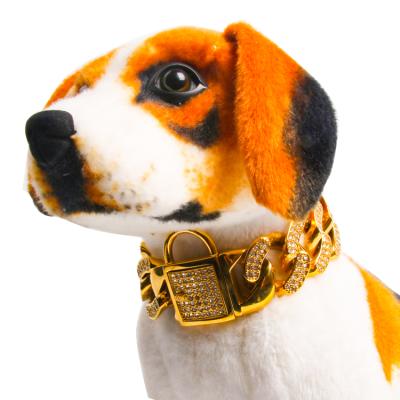 China New Product Cuban Link Gold Dog Training Chain Stainless Steel Pet Collar Diamond Stainless Steel Viable Dog Collar for sale