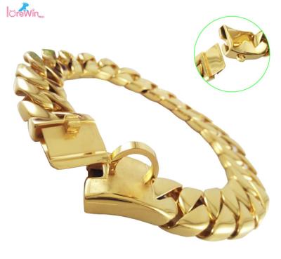 China Custom Made Luxury High Quality Gold Stainless Steel LoreWin LY-S-64C JEWELED Fashion Cuban Chain Dog Collar for sale