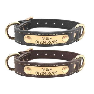 China LoreWin Customized LYLC040203 Customized Dog Collar Leather Engraved Metal Plate Dog Collars for sale