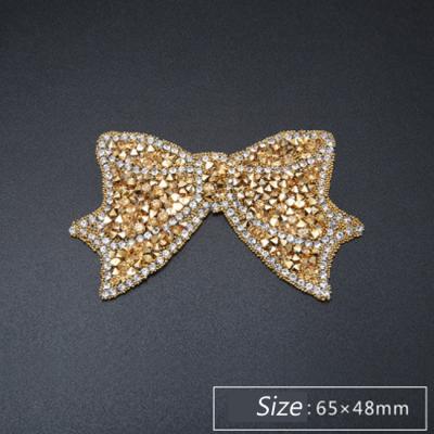 China Soft Pattern Hot Patch Love Bow Dress Gold Pointback Diamond Fashion Fabric Decal DIY T-shirt Patching Badge Small for sale