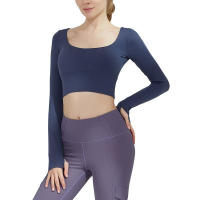 China Breathable Yoga Ladies Gym Backless Long Sleeve Quick Dry Thumb Hole for sale