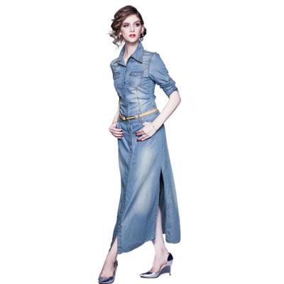 China Plus size 2021 summer new style denim lapel dress female slim anorak long plus skirt women for sale