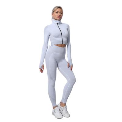 China Large Size Seamless Yoga Use Suit Women's Elastic Fitness Knitted Hip-lifting Three-Piece Suit New For Yoga Set for sale