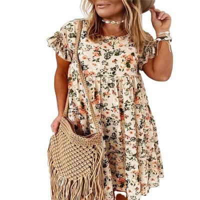 China Summer Plus Size Relaxed Comfortable Dress Fashion Print Skirt New Printed Slit Dress for sale