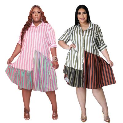 China Long Sleeve Fashionable Stripe Women Casual Clothing Plus Size Dress Skirts for sale