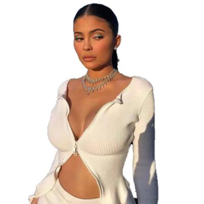 China Anti-wrinkle fashion women clothing 2020 Autumn Long Sleeve Knitted Cardigan Front Tie Lace UP sexy crop tops club short party street T-shirt for sale