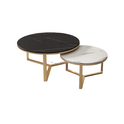 China Extendable White And Black Alternate With Top Tea Table Set Modern Simple Fashion Round Marble Coffee Table With Metal Frame Base for sale