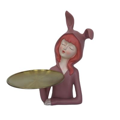 China China New Hot - Selling Mold Made Of Resin Rabbit Girl Tray Decoration Craft Gift, Suitable For Tabletop Indoor Home Decoration for sale