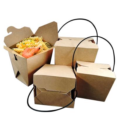 China Disposable Food Packaging Take Out Kraft Paper Noodle Box Disposable Food Packaging Paper Box With Handle for sale