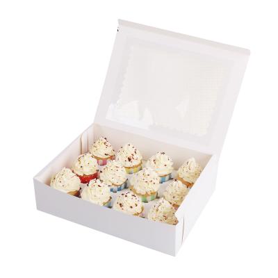 China 12 Cup Biodegradable Capacity White Cardboard Cupcake Box Packaging With PVC Window for sale