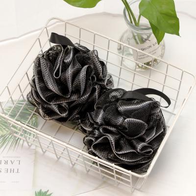 China Mesh Bulk Puffs Bath Ball Charcoal Clean Black Sponge Bathroom Body Scrubbers Bamboo Shower Puff for sale