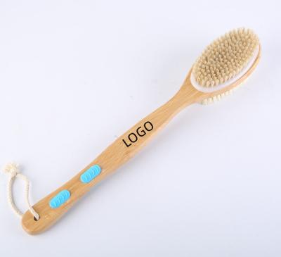 China Hot Selling Long Handle Double Handle Amazon Body Scrubber Custom Wooden Bristle Sides Bath Brush With Non Slip Silicone for sale