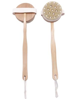 China All Natural Wood Bath Brush Long Handle With Natural Bristle Wood Brush And Massager Dry Brush With Handle for sale