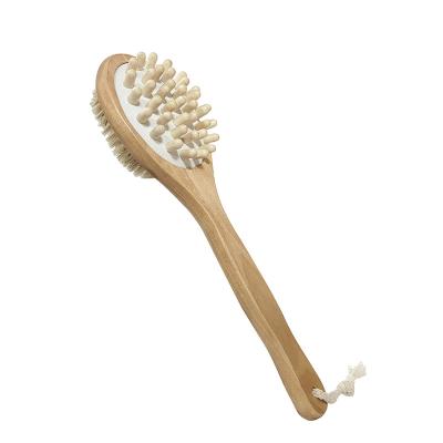 China Small Natural Long Handle Bathroom Scrubber Sisal Wood Bath Scrub Bath Brush Bristle Bath Body Brush for sale