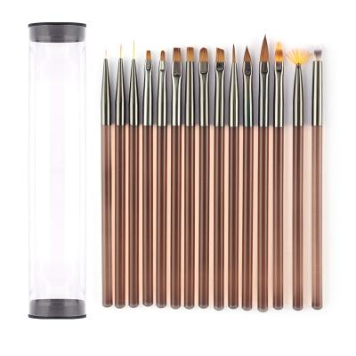 China International High Quality Multifunctional Cosmetic Nail Brush Size Nail Painting Synthetic Hair 15 Pcs Acrylic Nail Art Nail Brush for sale