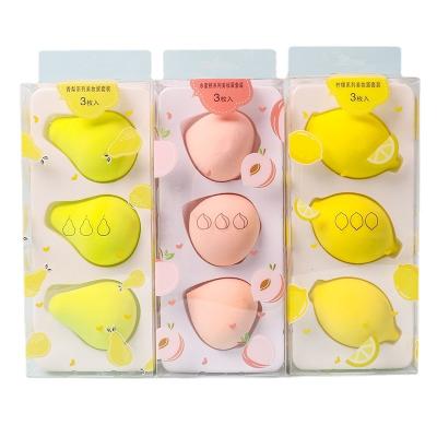 China Soft And Comfortable Makeup Tools Fruit Shape Sponge Makeup Eggs 3pcs Powder Puff Set for sale