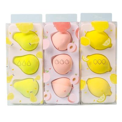 China Comfortable Facial Cleansing Pad Fruit Beauty Eggs 3pcs Blast Set Cosmetic Blast Makeup Sponge Set for sale