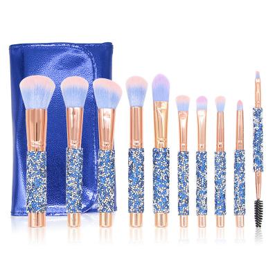 China Angular Blush Foundation Eyeshadow Cosmetic Tools 10pcs Diamond Handle Luxury Makeup Brush Set for sale