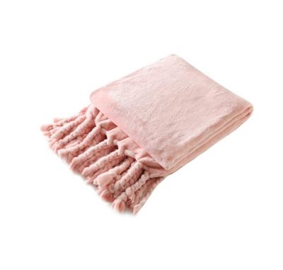 China PORTABLE High Quality Flannel Fleece Throw Blanket With Tassels Sofa Blanket For Bed for sale