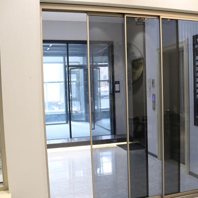 China Soundproof Linkage Frame Triple Sliding Glass Door Black Triple Glazed Sliding Doors for sale