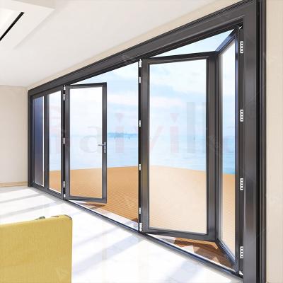 China Baivilla Soundproof Aluminum Patio Accordion Glass Exterior Double Folding Door for sale